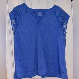 Talbots Women's Top with Lace Sleeves in Blue
